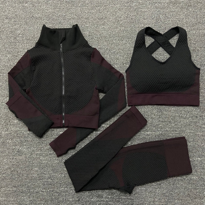 2/3PCS Seamless Women Yoga Set Workout Sportswear Gym Clothing Fitness Long Sleeve Crop Top High Waist Leggings Sports Suits